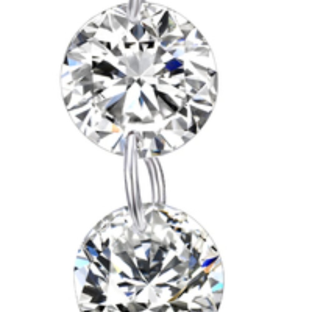 Necklace - Swarovski Crystal  - Triple Stones Drop Pendant, Rhodium Overlay, 18" - Picture 6 of 13